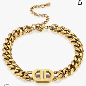 Cuban Link Bracelet 18K Real Gold Letter Bracelet Initial D Link Dior